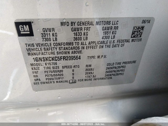 Chevrolet Tahoe Ltz 2015 1GNSKCKC5FR209564 Image 9