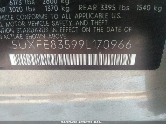 2009 BMW X5 48I VIN: 5UXFE83599L170966