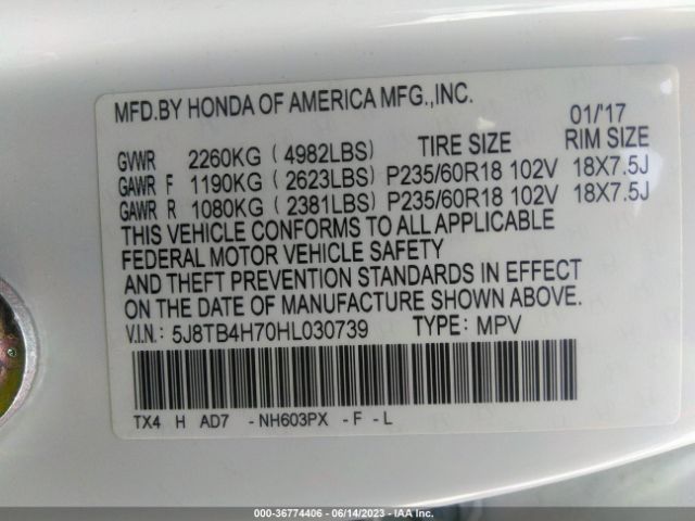 5J8TB4H70HL030739 Acura Rdx W/advance Pkg