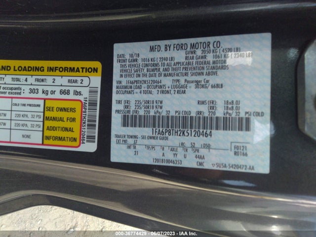 2019 FORD MUSTANG ECOBOOST VIN: 1FA6P8TH2K5120464