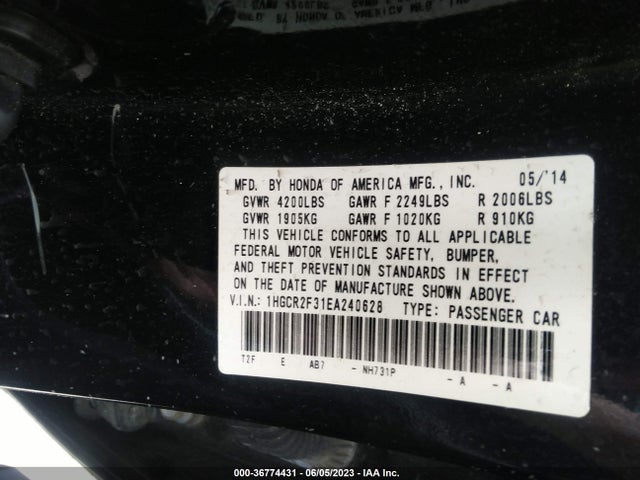Honda Accord Sedan Lx 2014 1HGCR2F31EA240628 Image 9