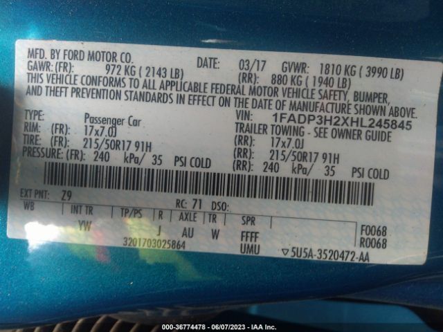 1FADP3H2XHL245845 Ford FOCUS SEL