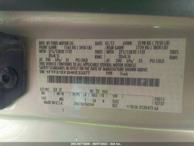 1FTFX1EF2HKE33277 Ford F-150 Xl/xlt/lariat