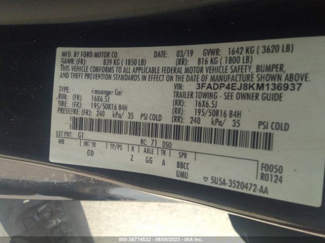 3FADP4EJ8KM136937 Ford FIESTA SE