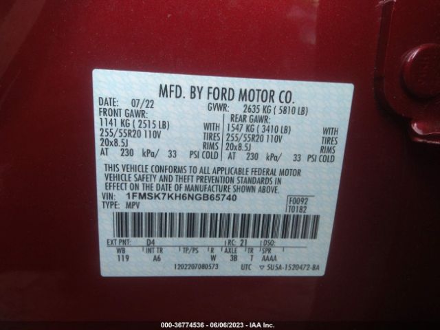 1FMSK7KH6NGB65740 Ford Explorer St-line