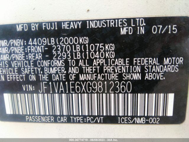 JF1VA1E6XG9812360 Subaru Wrx Premium
