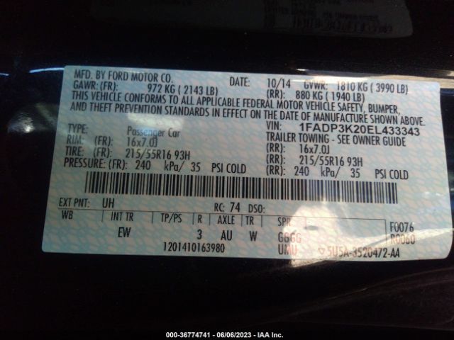 1FADP3K20EL433343 Ford FOCUS SE