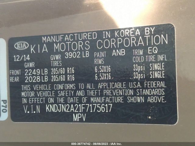 KNDJN2A21F7175617 KIA Soul Base
