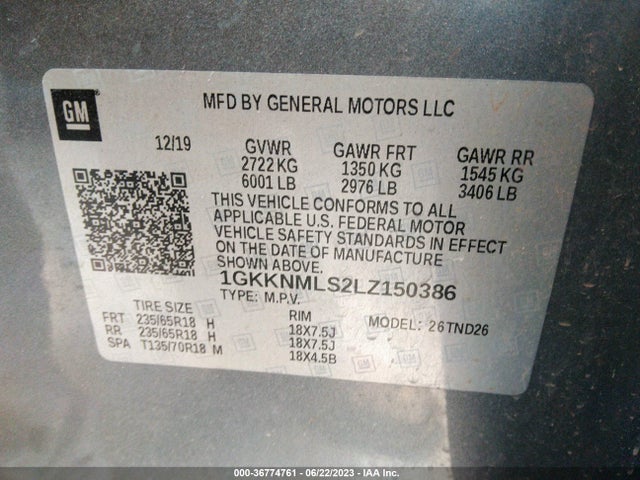 GMC ACADIA SLT 2020 1GKKNMLS2LZ150386 Image 9
