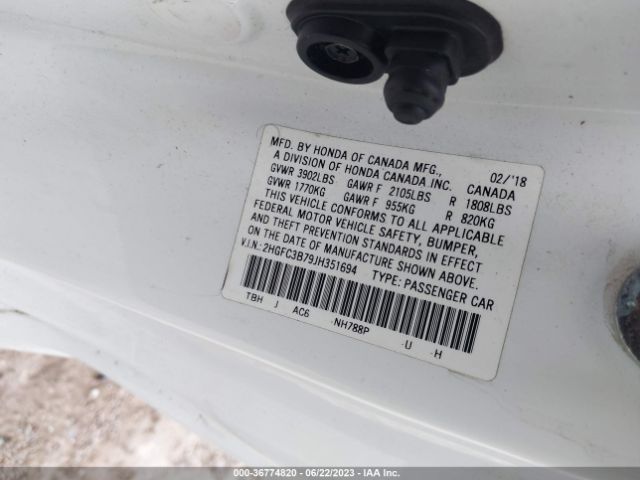 2HGFC3B79JH351694 Honda Civic Coupe Ex-l