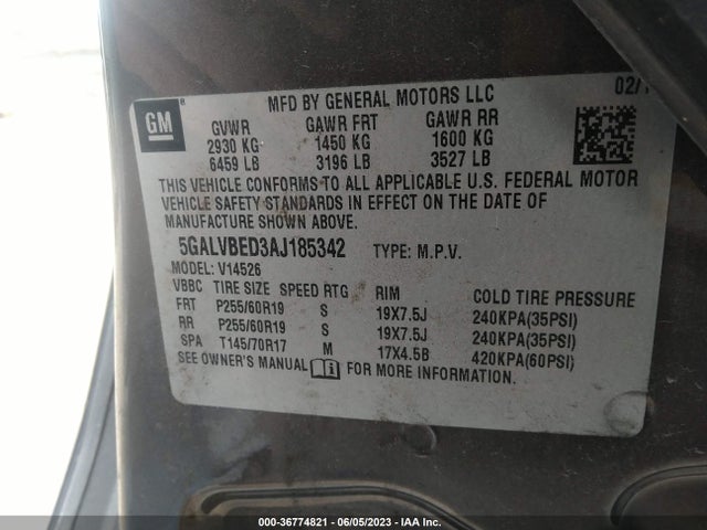 2010 BUICK ENCLAVE CXL W/1XL VIN: 5GALVBED3AJ185342