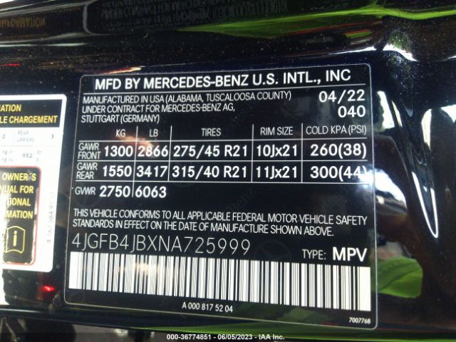 4JGFB4JBXNA725999 Mercedes-Benz Gle Gle 350
