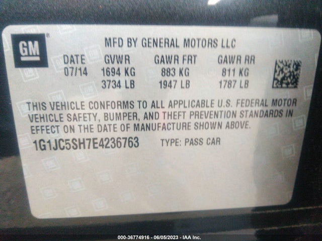Chevrolet SONIC LT 2014 1G1JC5SH7E4236763 Image 9