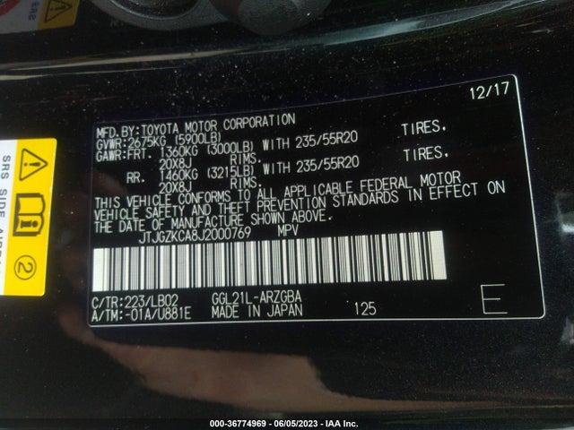 JTJGZKCA8J2000769 Lexus Rx Rx 350l
