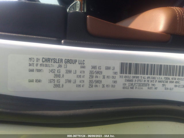 2013 JEEP GRAND CHEROKEE OVERLAND VIN: 1C4RJFCT3DC655870