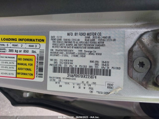 3FA6P0H70ER235874 Ford FUSION SE