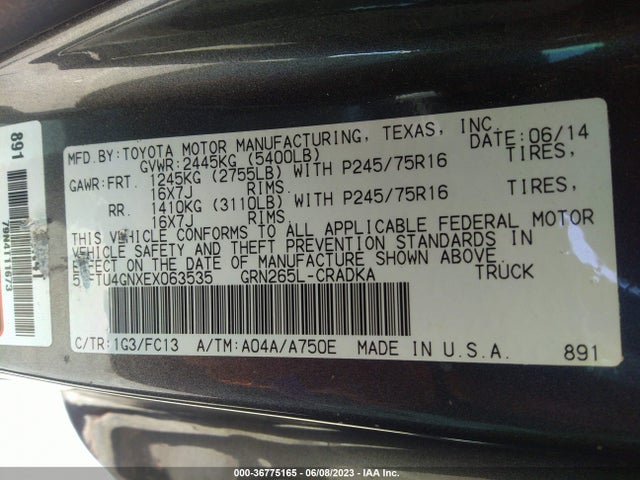 Toyota Tacoma Prerunner 2014 5TFTU4GNXEX063535 Image 9
