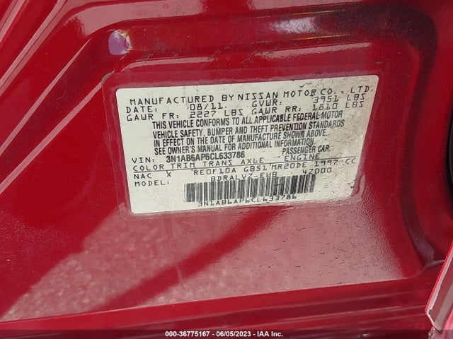 2012 NISSAN SENTRA 2.0 SL VIN: 3N1AB6AP6CL633786