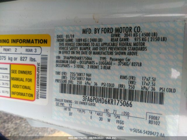 3FA6P0HD6KR175066 Ford FUSION SE