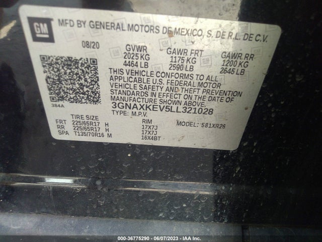 Chevrolet EQUINOX LT 2020 3GNAXKEV5LL321028 Image 9