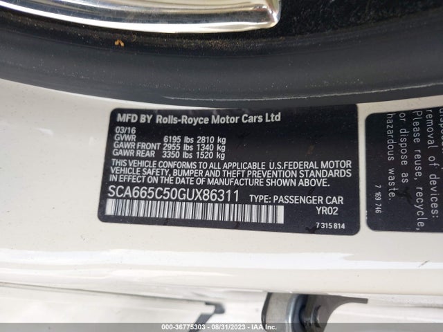 2016 Rolls-Royce Wraith, VIN: SCA665C50GUX86311