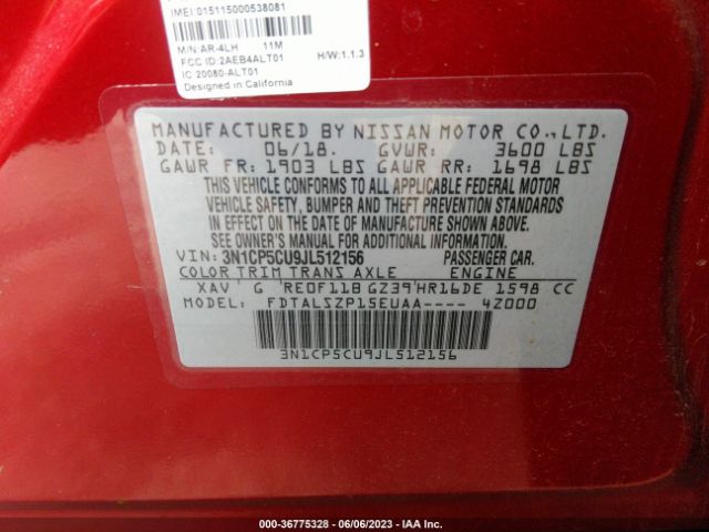 3N1CP5CU9JL512156 Nissan KICKS SV