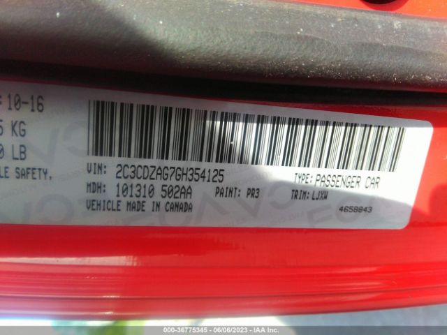 2C3CDZAG7GH354125 Dodge Challenger Sxt Plus