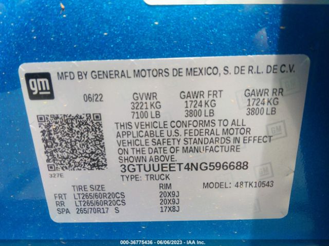 3GTUUEET4NG596688 GMC Sierra 1500 At4
