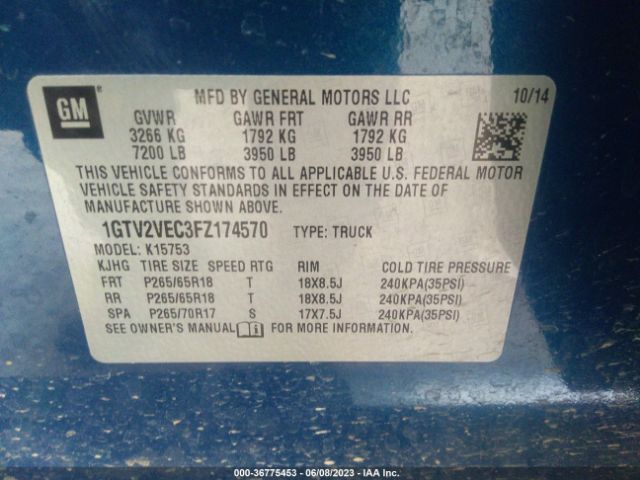 1GTV2VEC3FZ174570 GMC Sierra 1500 Slt