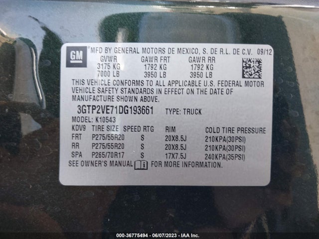 2013 GMC SIERRA 1500 SLE VIN: 3GTP2VE71DG193661