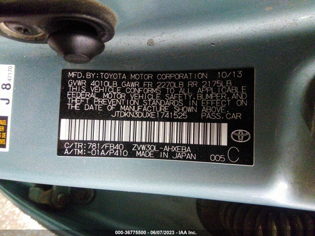 Toyota Prius Four/five/three/one/two 2014 JTDKN3DUXE1741525 Image 10