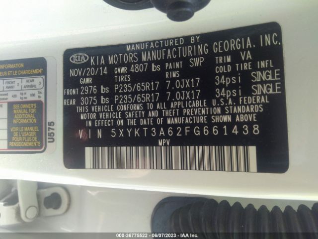 5XYKT3A62FG661438 KIA SORENTO LX