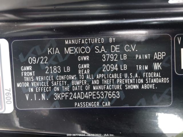 3KPF24AD4PE537663 KIA FORTE LX