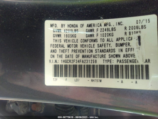 Honda Accord Sedan Lx 2015 1HGCR2F34FA231259 Image 9