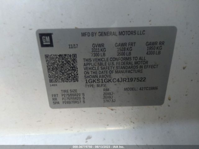 1GKS1GKC4JR197522 GMC Yukon Xl Slt