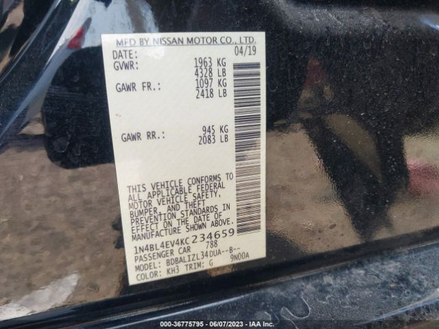 1N4BL4EV4KC234659 Nissan Altima 2.5 Sl