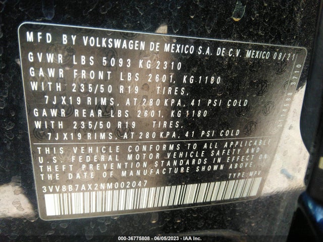 3VV8B7AX2NM002047 Volkswagen Tiguan Se R-line Black
