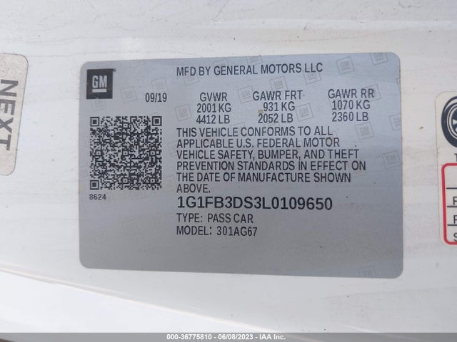Chevrolet Camaro 1lt 2020 1G1FB3DS3L0109650 Image 11