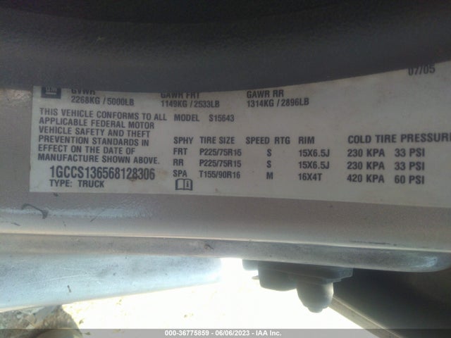 2006 CHEVROLET COLORADO LT W/1LT VIN: 1GCCS136568128306