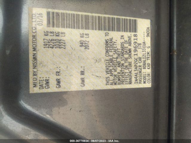 1N4AL3AP2GC196918 Nissan Altima 2.5 Sv