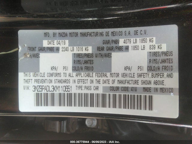 Mazda Mazda3 Sedan W/preferred Pkg 2019 3MZBPADL3KM110651 Image 9