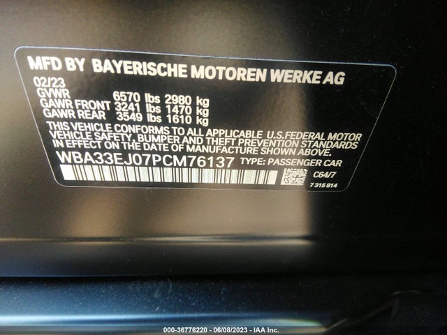 2023 BMW 7 Series, VIN: WBA33EJ07PCM76137