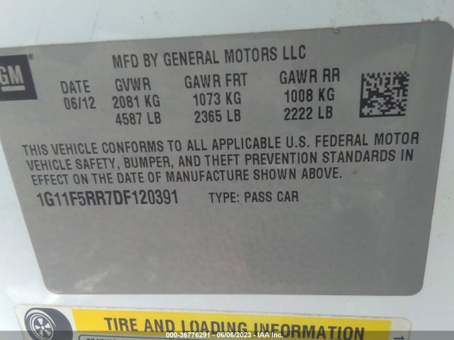 2013 CHEVROLET MALIBU ECO VIN: 1G11F5RR7DF120391