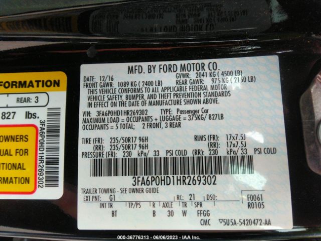 3FA6P0HD1HR269302 Ford FUSION SE