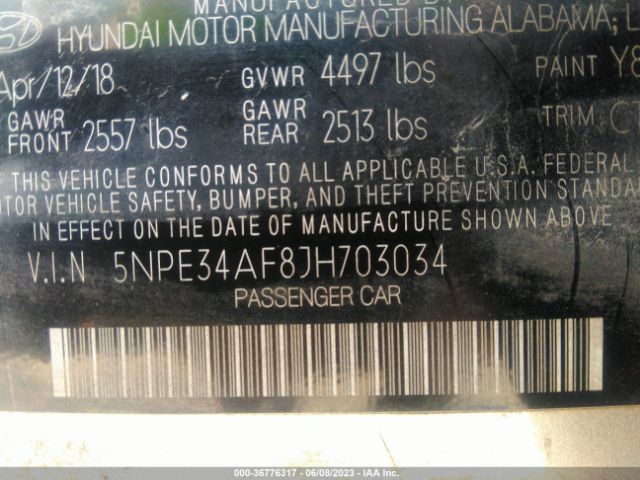 5NPE34AF8JH703034 Hyundai Sonata Sport+