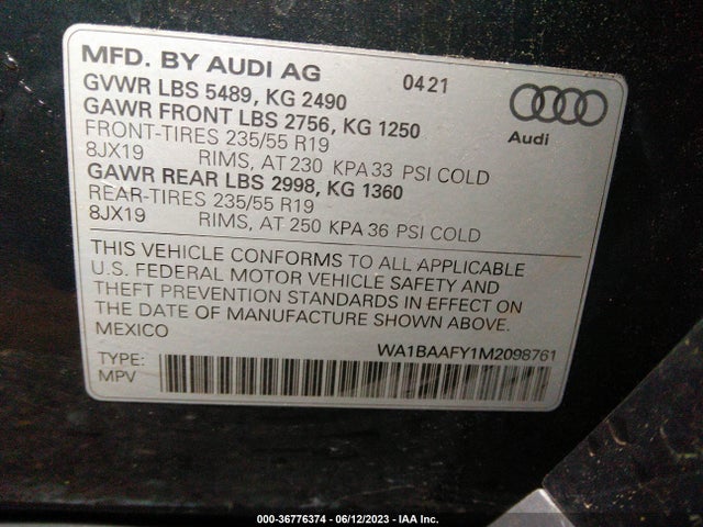 WA1BAAFY1M2098761 Audi Q5 Premium Plus