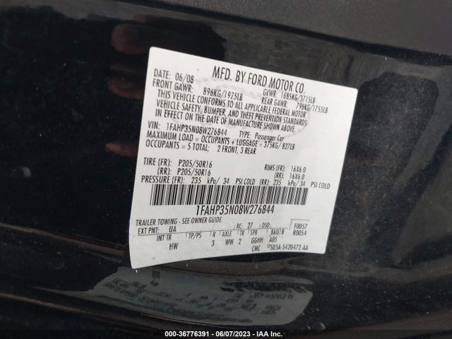 2008 FORD FOCUS SE/SES VIN: 1FAHP35N08W276844