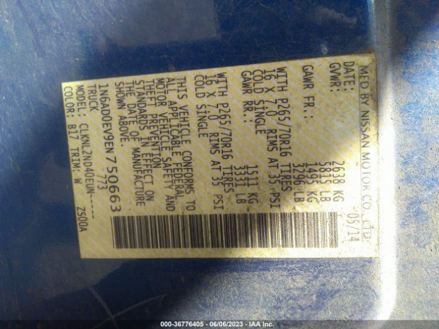1N6AD0EV9EN750663 Nissan Frontier Sv