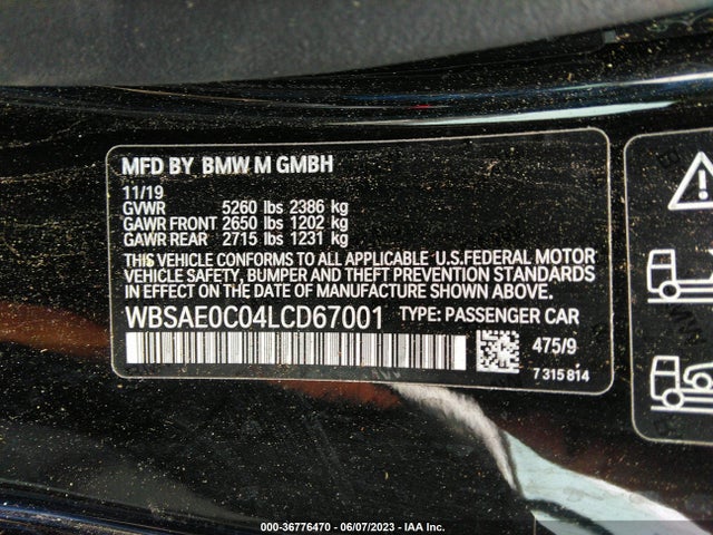 2020 BMW M8, VIN: WBSAE0C04LCD67001