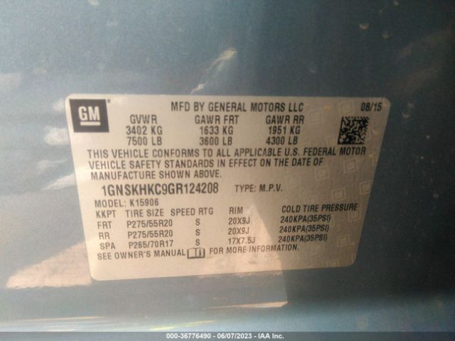 1GNSKHKC9GR124208 Chevrolet Suburban Lt